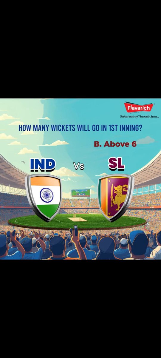 @soflavarich @RajeshHegdeBlr b. above 6

#FlavaCup #IndVsSL #WorldCup2023 #SoFlavarich @soflavarich 
Tag @SJ_0016 @cool_bindra @Navyavegi @nekkantitsayz  @TheDataAnalyser @godsowntalk @MrRajput2212 @ajaysahoo1981 @PinkyDholakia