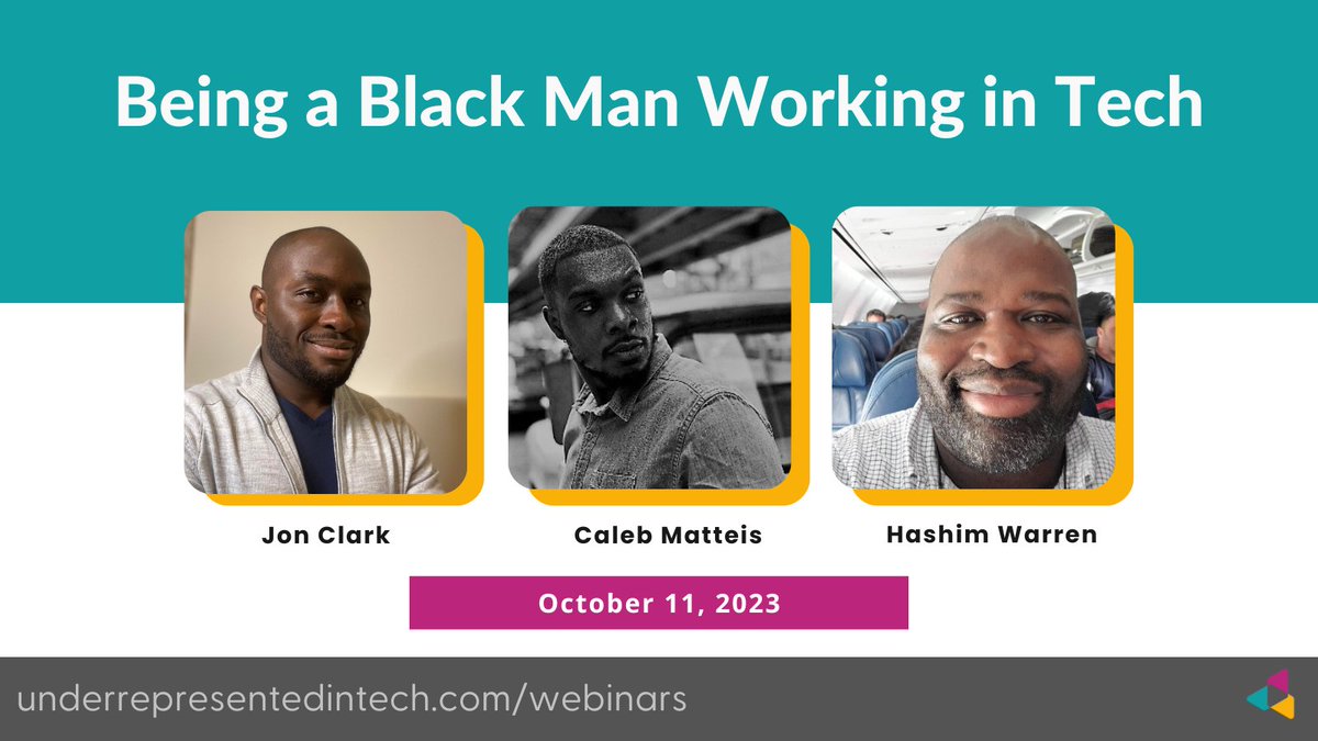 UnderRepdInTech's tweet image. In case you missed it, check out our first episode:  

What it&apos;s like being a Black man working in tech

With:
@jonautomates
@caleb_matteis
@hashim_warren

Check it out here!
underrepresentedintech.com/webinars #InclusionInTechSeries #UITWebinars