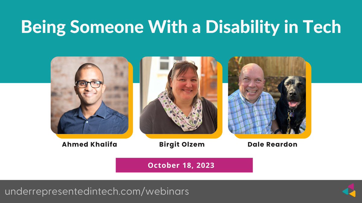 UnderRepdInTech's tweet image. In case you missed it!  

Check out our second episode premiered:  

Being Someone With a Disability in Tech  

Featuring:
@IamAhmedKhalifa
@CoachBirgit
@DaleReardon

Check it out here!  underrepresentedintech.com/webinars #InclusionInTechSeries #UITWebinars