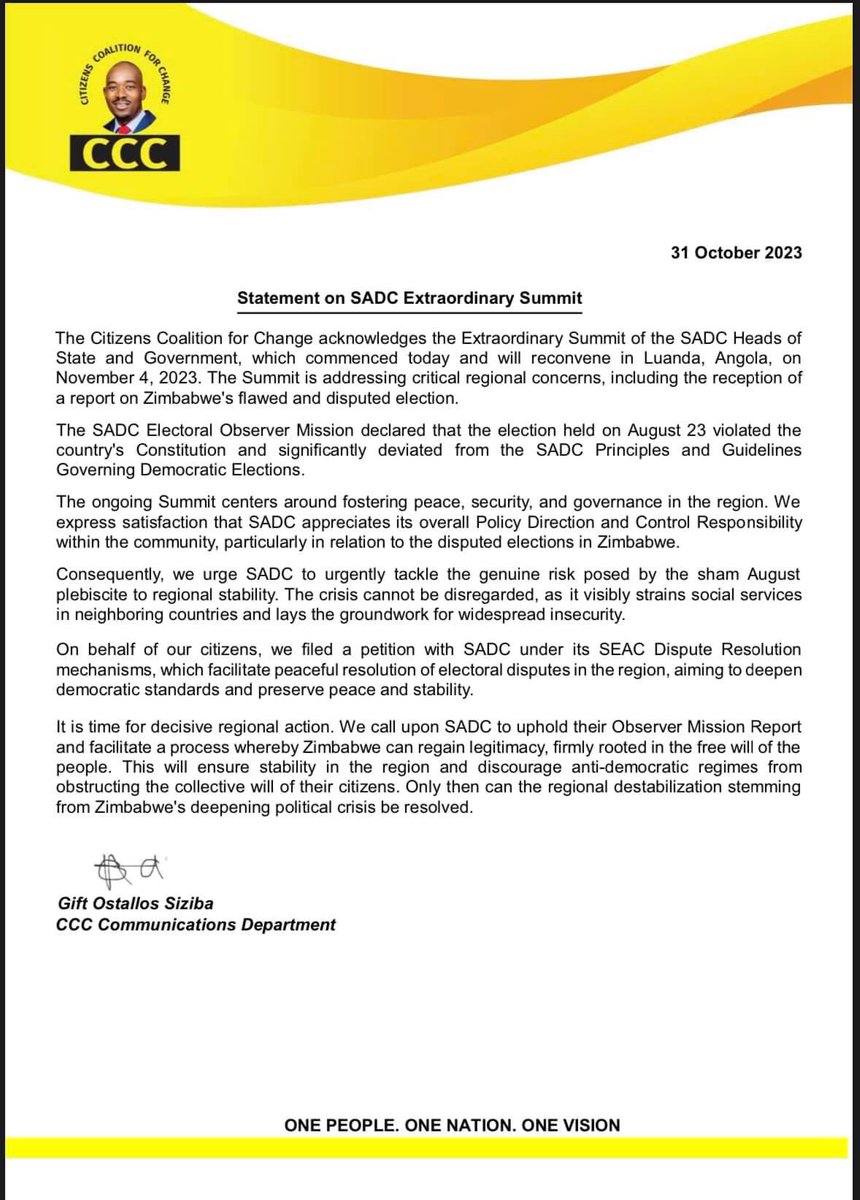 The people's party position on the ongoing SADC Extra-Ordinary Summit !
