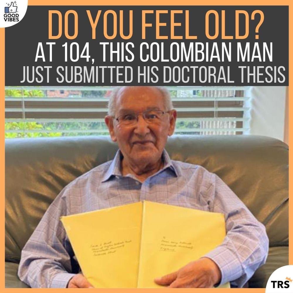 قصة كفاح حقيقية، غربية وعجيبة جدا!

رجل من كولمبيا يدعى Lucio Chiqutio قام بتسليم رسالة الدكتوراه لجامعة مانشستر وهو بعمر 104، لكن بدايته كانت وهو بعمر 44، يعني مشواره بالدكتوراه استغرق 60 سنة، إذا شعرت إنك كبرت على الدراسة أو تأخرت في الدكتوراه أو في تحقيق احلامك تذكر هذه القصة.