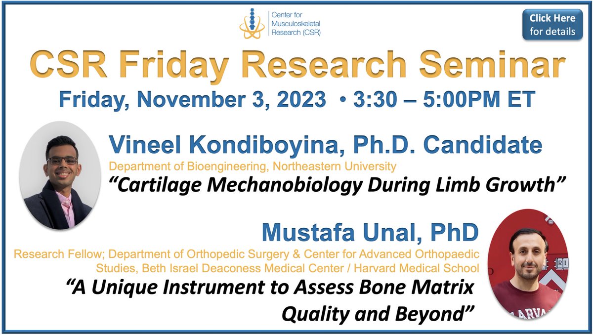 Excited to announce my upcoming seminar at @CSR_MGH on 'Utilizing Raman Spectroscopy for Bone Research!' 🦴 Join us for an insightful exploration of this powerful technique for assessing bone quality. #RamanSpectroscopy #BoneResearch #bonequality @harvardmed @Ortho_BIDMC