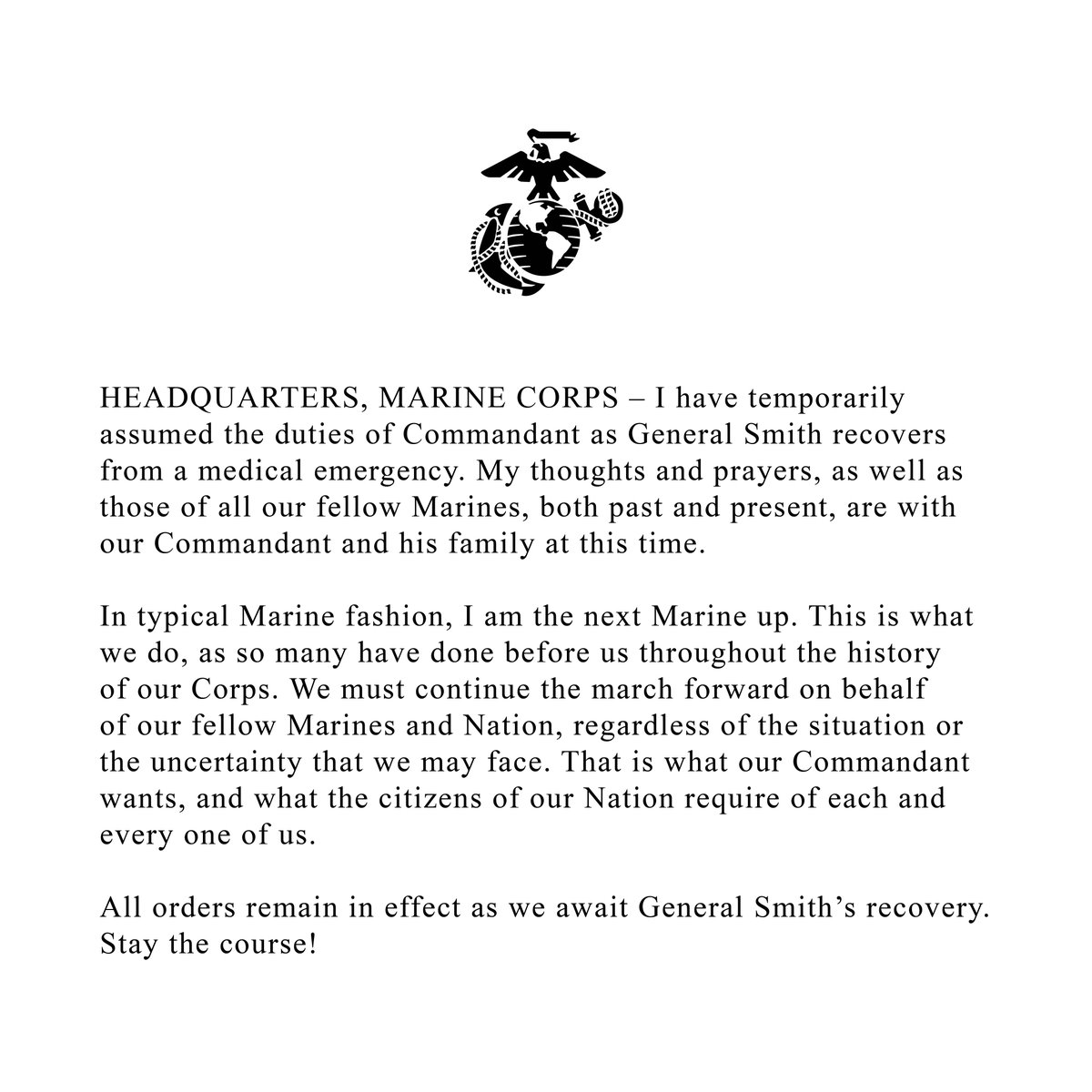 USMC's tweet image. A message from Lieutenant General Karsten S. Heckl

Full Press Release:
marines.mil/News/Press-Rel…