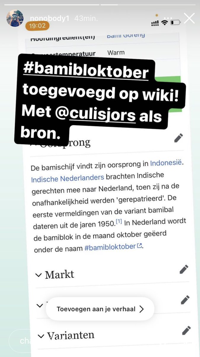 Helaas alweer verwijderd. Maar laten we volgend jaar dusdanig #bamibloktober vieren dat ze er bij <a href="/Wikipedia/">Wikipedia</a> niet meer omheen kunnen. Aan <a href="/nonobody/">Joost Heijthuijsen</a> gaat het niet liggen.