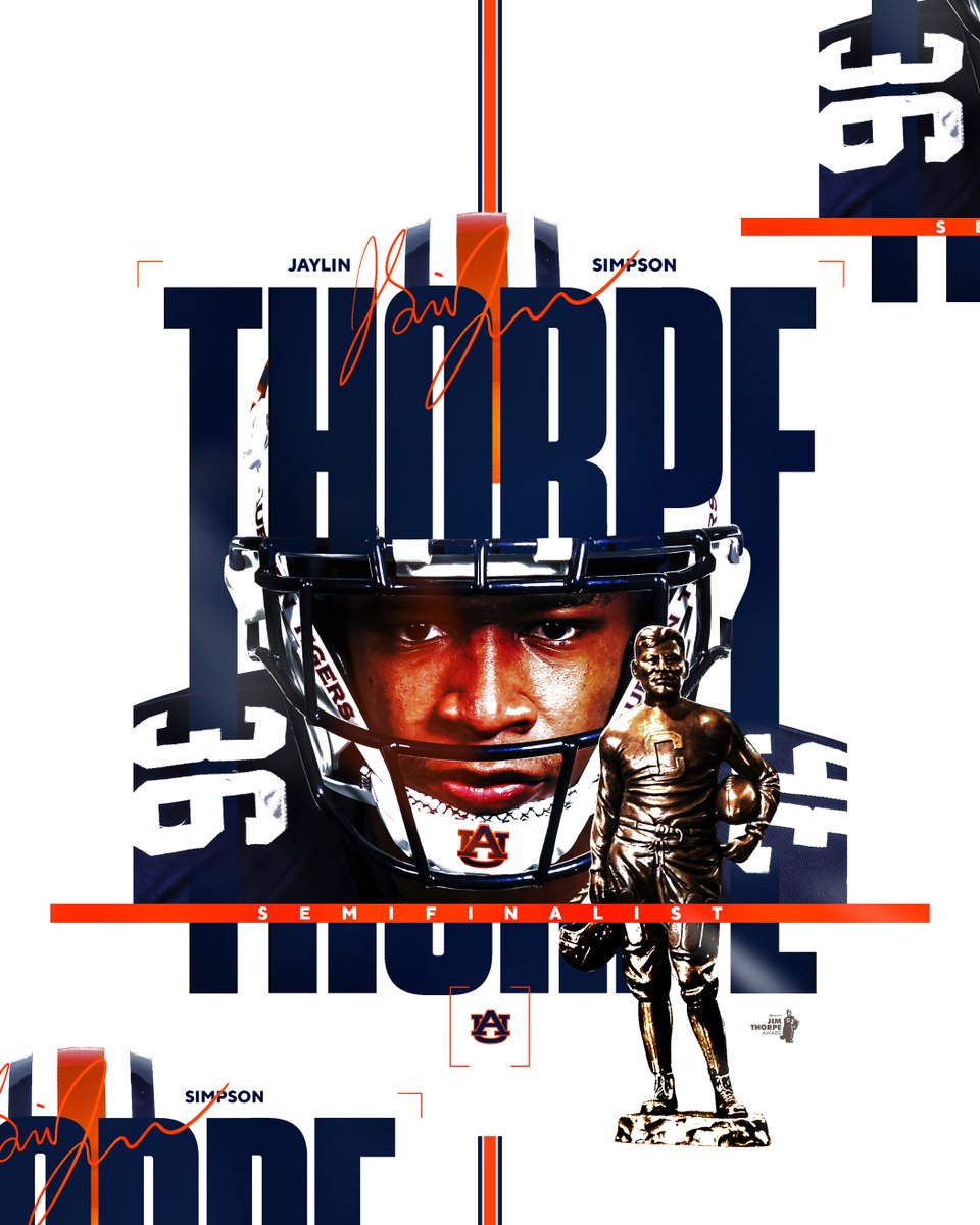 Auburn Football (@auburnfootball) on Twitter photo The best defensive back in football.
<a href="/jaylinsimp/">Jaylin Simpson</a> is honored as a 𝐬𝐞𝐦𝐢𝐟𝐢𝐧𝐚𝐥𝐢𝐬𝐭 for the <a href="/jimthorpeaward/">Paycom Jim Thorpe Award</a> 🏆 The best defensive back in football.
<a href="/jaylinsimp/">Jaylin Simpson</a> is honored as a 𝐬𝐞𝐦𝐢𝐟𝐢𝐧𝐚𝐥𝐢𝐬𝐭 for the <a href="/jimthorpeaward/">Paycom Jim Thorpe Award</a> 🏆