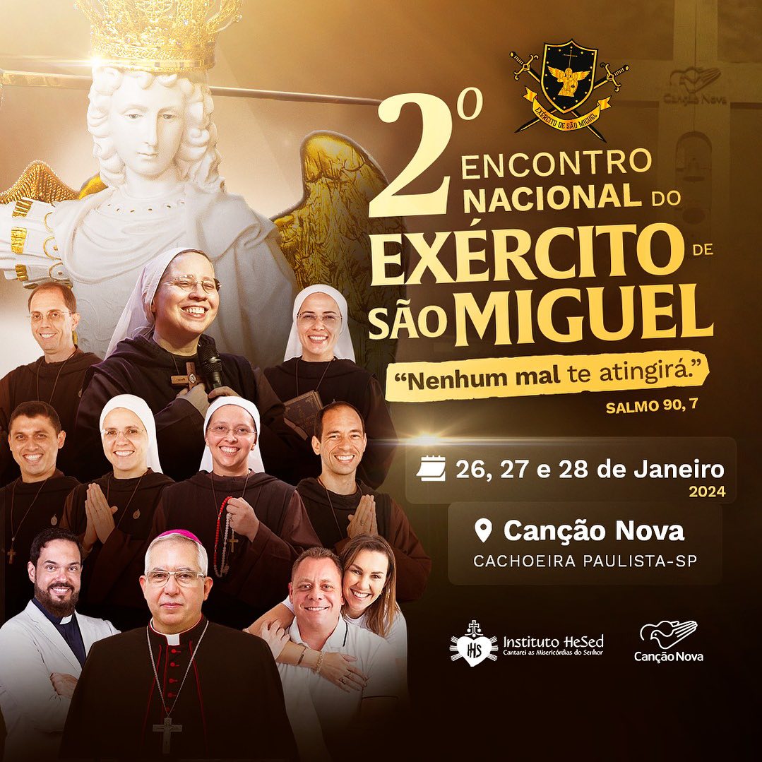 eventoscn's tweet image. Dias 26, 27 e 28 de janeiro de 2024, na Canção Nova, em Cachoeira Paulista (SP), acontece o “2º Encontro #Nacional do #ExércitodeSãoMiguel”.
Venha com seu coração aberto para receber as maravilhas do Senhor.
Estamos lhe esperando!

Quem como Deus?
Ninguém! 🛡🙏⚔️