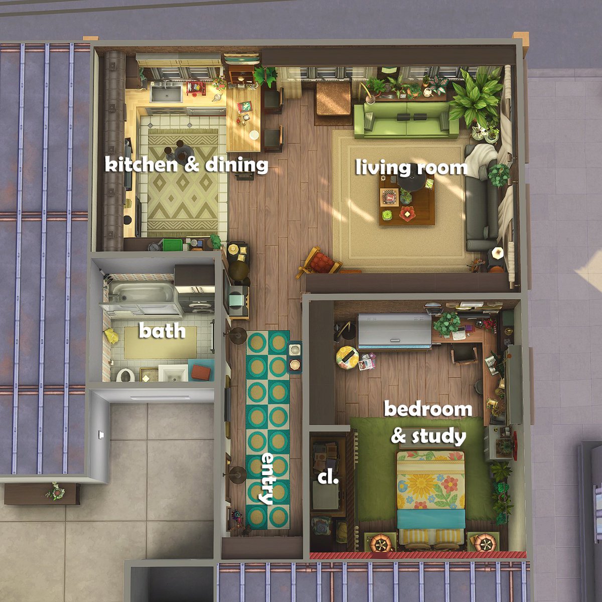 brokenplumbob_'s tweet photo. 📍17 Culpepper House, San Myshuno 
I renovated this tiny apartment in San Myshuno and it is available for download on the gallery! (No CC) My ID is volcantdoit 🔑 #TheSims4 #ShowUsYourBuilds https://t.co/NqCJO6uuAm