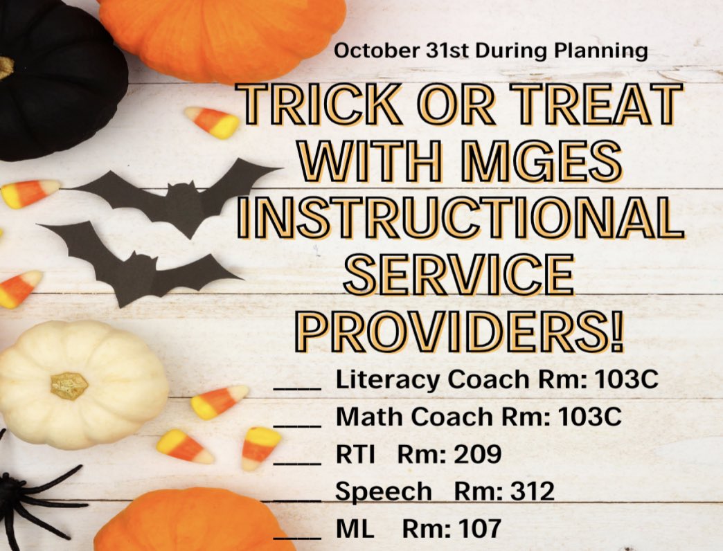 HalfacreHope's tweet photo. We had the best time hosting Trick or Treating with Instructional Service Providers! Our teachers received treats and tricks to help their students in the classroom. We loved having them pop in throughout the day! Happy Halloween! 🎃 @MGESliteracyRTI @MGES510 https://t.co/sUmC8HhZ2n
