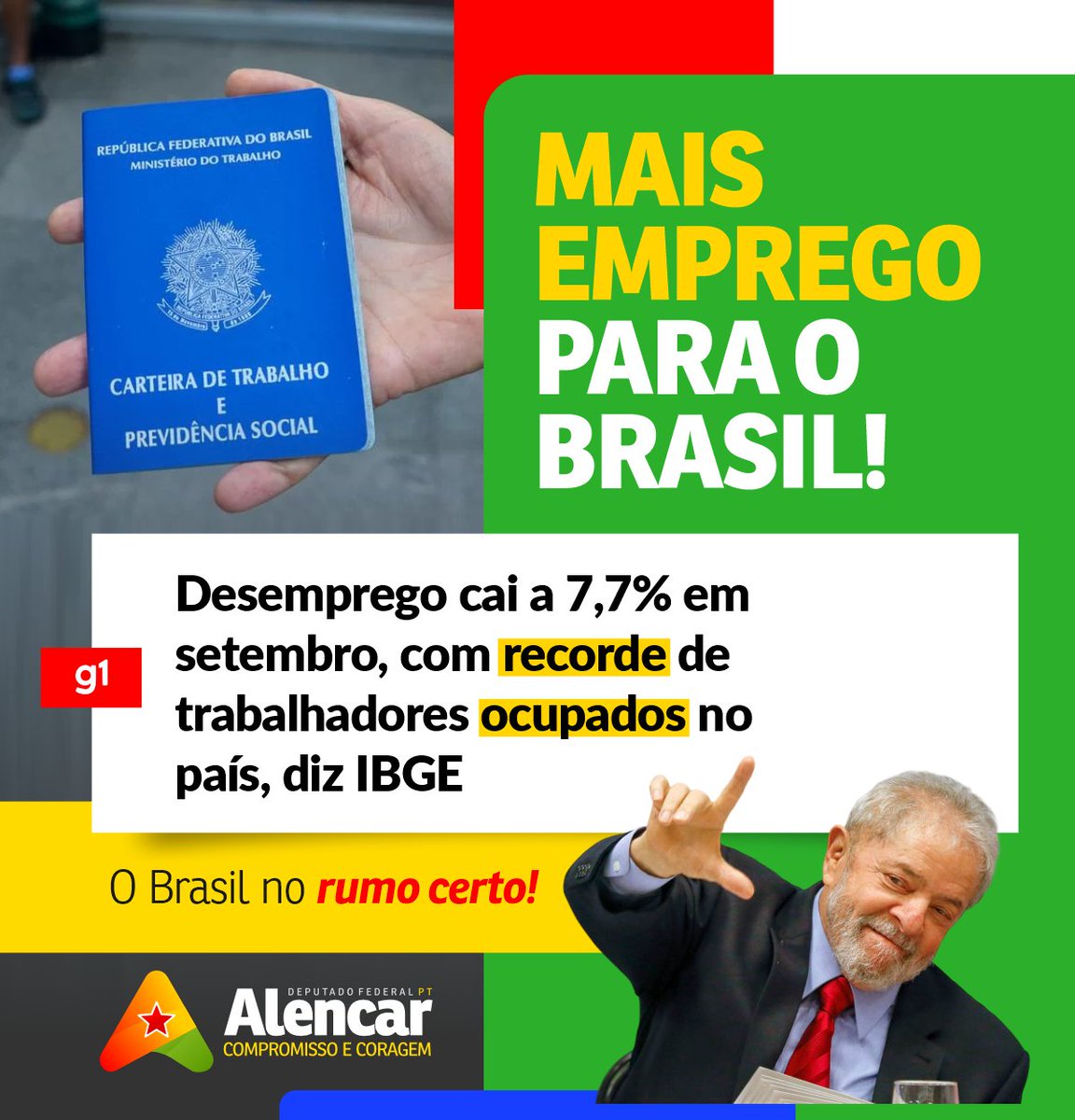 Toda semana tem RECORDE positivo para o Brasil em reconstrução sob o governo <a href="/LulaOficial/">Lula</a> ✊🏼✊🏼

Hoje é recorde de trabalhadores ocupados, num cenário de forte queda do desemprego! Anotem aí: em 2024 ou em 2025 vamos voltar ao pleno emprego!