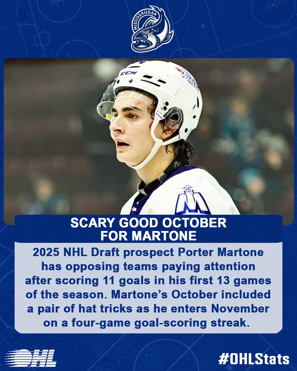 2025 #NHLDraft prospect Porter Martone already has scouts paying attention. It was a scary good October for the second generation #OHL talent 👻🎃

<a href="/OHLSteelheads/">Brampton Steelheads</a> | #OHLStats