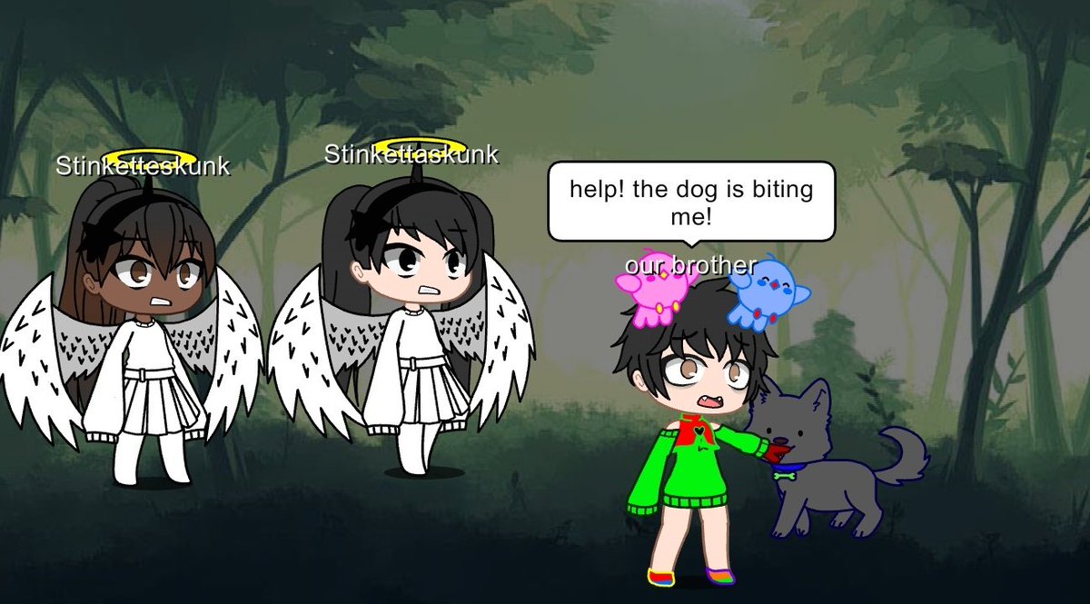stinketteskunk's tweet photo. @Thesheriffluv34's rabid dog was was biting my brother (@demondoesstuff)'s hand so I was bandaging his hand while my sister (@stinkettaskunk) was making the rabid dog eat bees https://t.co/SSsx11RGek