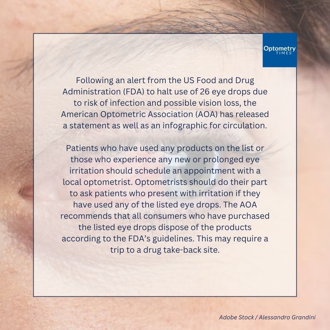 AOA releases statement regarding FDA eye drop recall

Read more: optometrytimes.com/view/aoa-relea…

<a href="/AOAConnect/">AOAConnect</a> <a href="/US_FDA/">U.S. FDA</a>