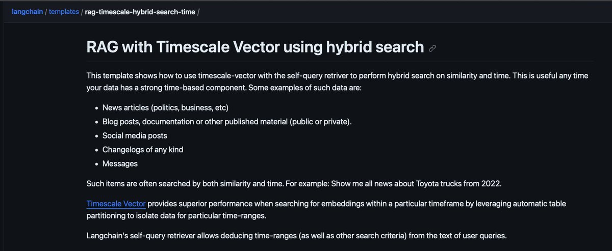 ⏰ 🔍Introducing a new @LangChainAI Template for hybrid search on similarity and time with @TimescaleDB Vector (PostgreSQL) and LangChain's self-query retriever. Here's why time-based hybrid search is important and how you can easily integrate it into your next LLM application…