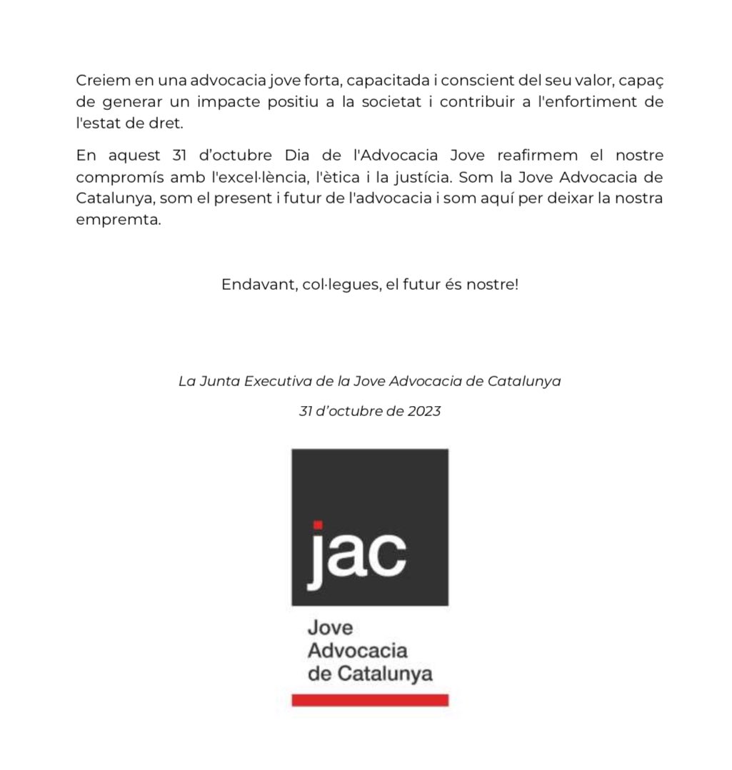 Feliç dia de l’Advocacia Jove!

📣 Manifest en nom de JAC