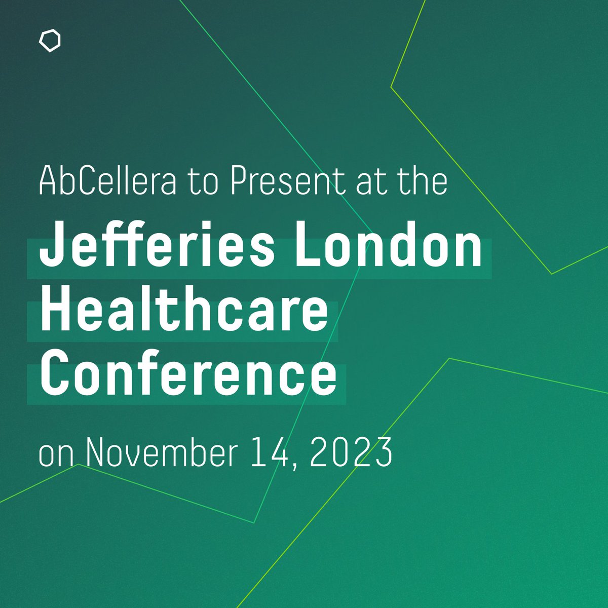 AbCellera to Present at the Jefferies London Healthcare Conference on November 14, 2023 ow.ly/IVbV50Q2Oi3