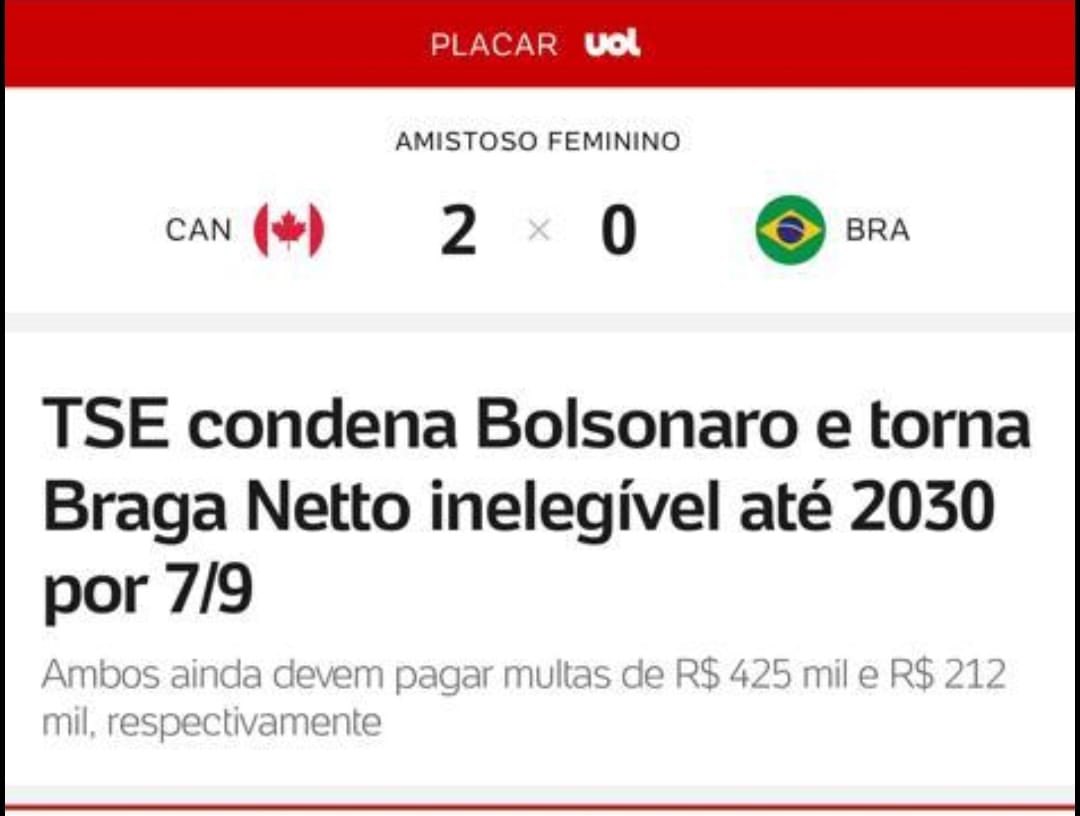 Novas multas:

- Bolsonaro: R$ 425.600,00
- Braga Neto: R$ 212.800,00