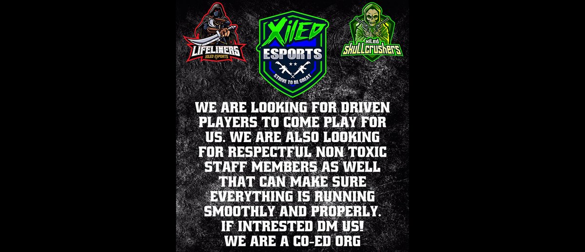 EsportsXiled's tweet photo. Always looking for players to play for us! Feel free to dm for any questions! @CoDFAs @CallofDutyAgent @CoDFreeAgentss https://t.co/jB4nEg7acX