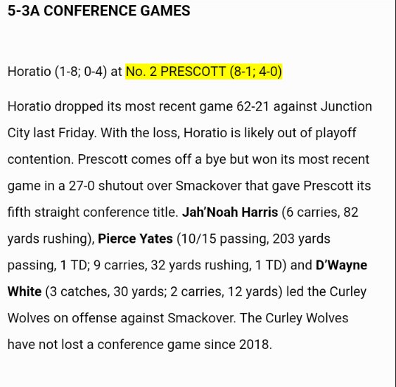 Game week as the Horatio lions take the field for the final time on Thursday night at Prescott. Pregame show with <a href="/Revrendcrow/">phillip fields</a> at 6:30 pm and kickoff at 7 pm on 104.5 fm and 1390 am and radio.net app ! <a href="/KDQN921/">#1 Country 92.1</a> <a href="/SWARSports/">SW Arkansas Sports</a>