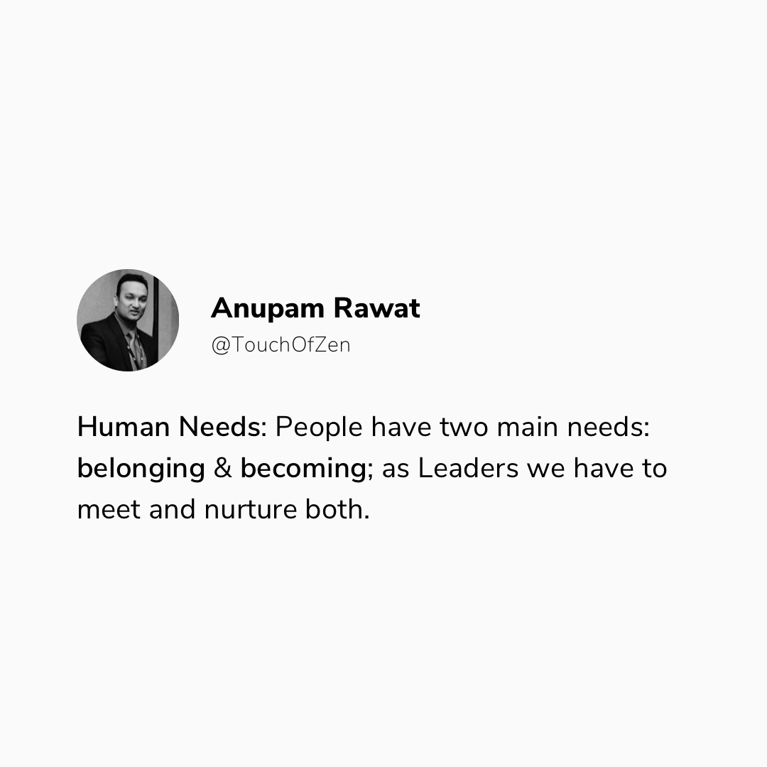 touchofzen's tweet photo. Within every soul lies these two imperatives: Need to belong &amp; Quest to become.
-
Leaders inspire people to become a better version of themselves.
-
How can you nurture both?
-
#leadership, #humanneed, #culture, #purpose, #inspiration, #goals, #servantleadership https://t.co/wXbhfjDUua