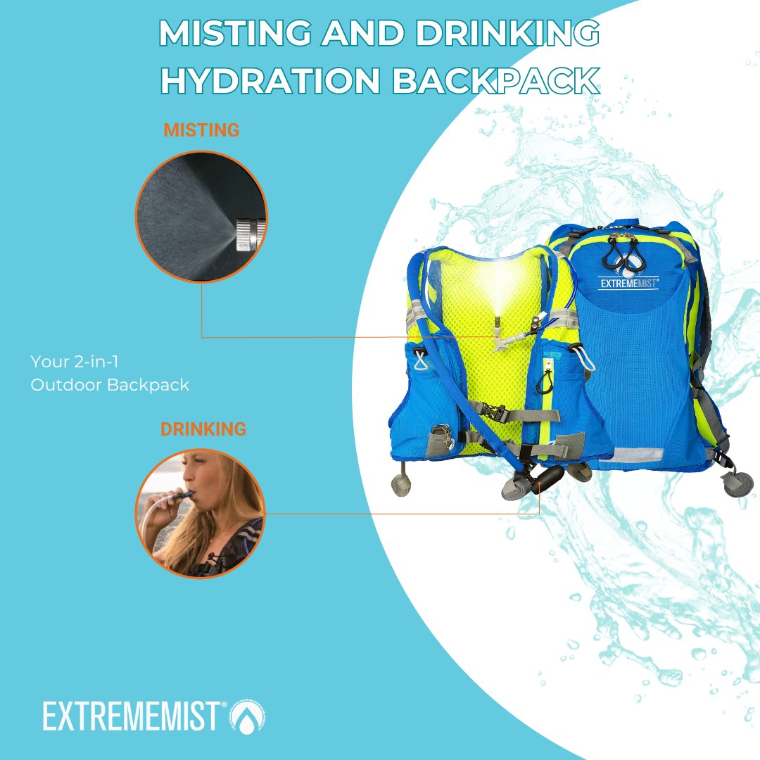 ExtremeMistPCS's tweet image. The ultimate solution for all your outdoor adventures – the drinking and misting hydration backpack! Beat the heat and keep refreshed on the go. Your perfect companion for hikes, runs, and all outdoor escapades!  #StayHydrated #OutdoorAdventures #mistingbackpack #coolingbackpack