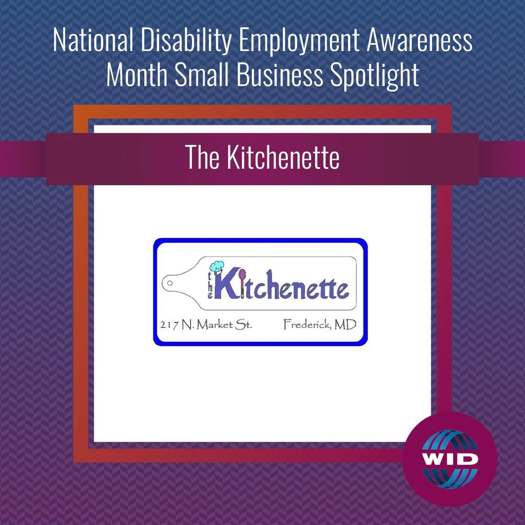 National Disability Employment Awareness Month Small Business Spotlight: The Kitchenette. Illustrated logo of a cutting board with purple lettering.