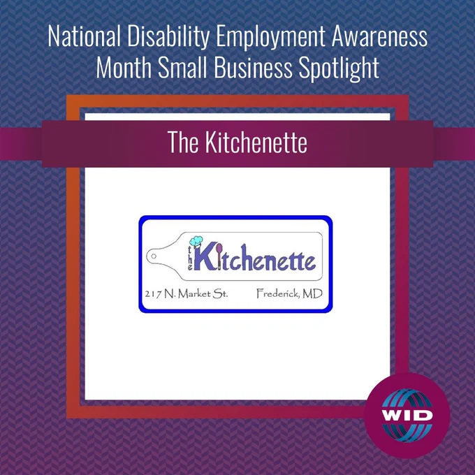 National Disability Employment Awareness Month Small Business Spotlight: The Kitchenette. Illustrated logo of a cutting board with purple lettering.