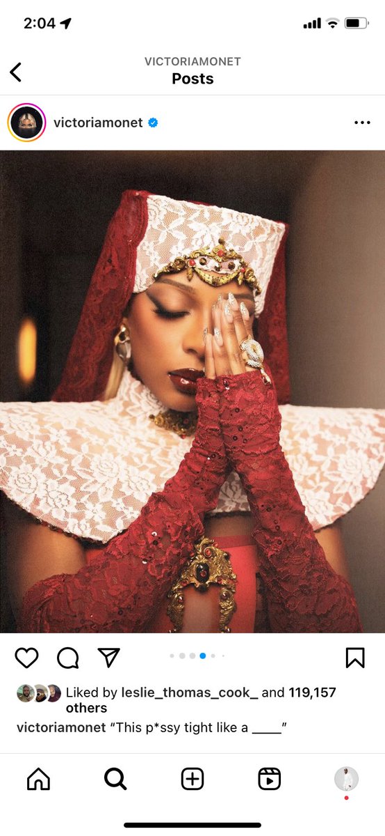 Victoria Monet has officially entered her Illuminati era the people have already started on insta & TikTok, 😩 but yea her career bout to really GO, when they cover that eye it’s a wrap, and the red sexy Nun fit is the perfect amount of Blasphemy 🤣🤣🤣