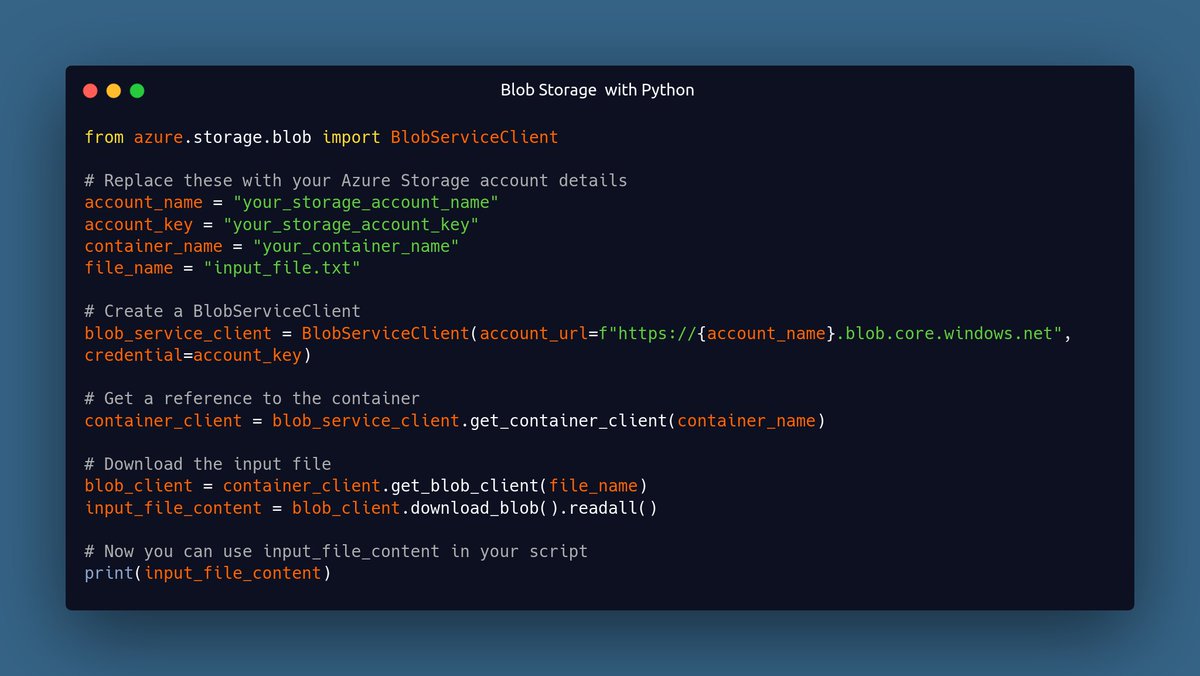 everydaycodings's tweet photo. 🌟 Day 2 of the Coding Odyssey! #LifetimeChallenge
Today, I delved into Azure Blob Storage in Python! 📷 Learned how to read, write, and append content to files stored in the cloud. 📷#Azure #Python #CloudComputing #Microsoft https://t.co/OnbkypLAF7