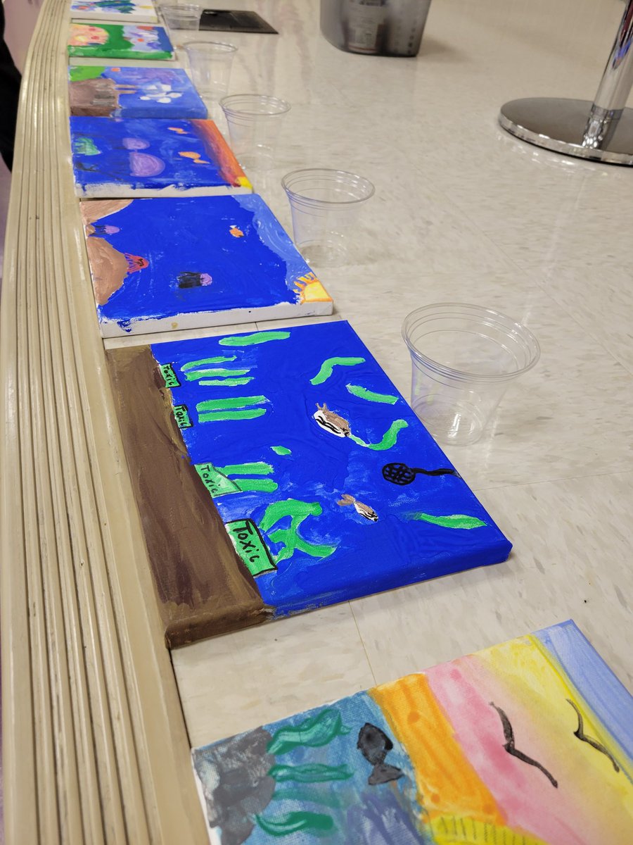 Bondgrade3's tweet photo. Coins for Conservation! After learning all about scientist, Jacques Cousteu, students painted canvases to inspire kids at our school to raise money to donate to the Cousteau Society! 🤿 🖌 @CousteauTCS https://t.co/m82yHW1vgG