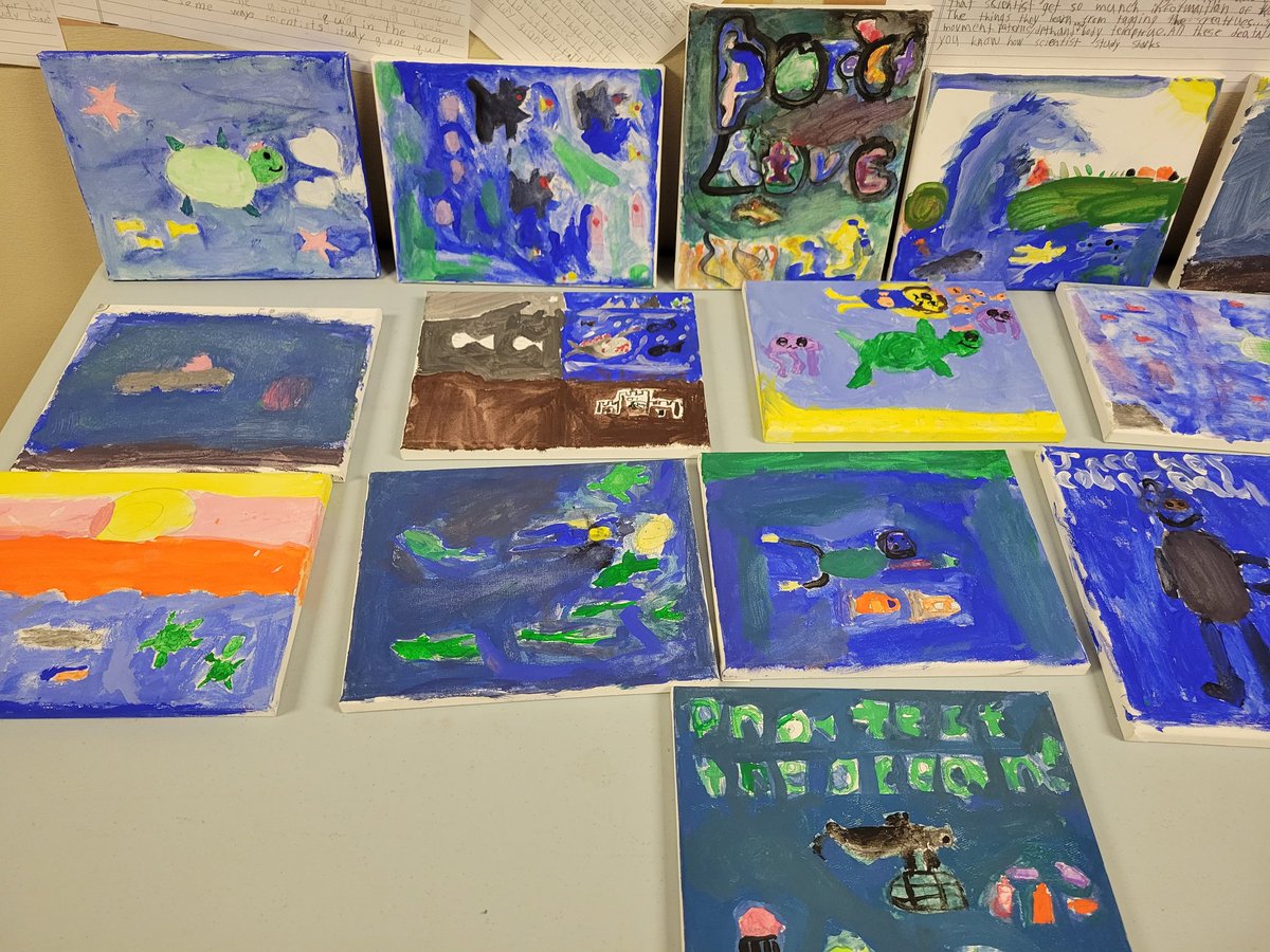 Coins for Conservation! After learning all about scientist, Jacques Cousteu, students painted canvases to inspire kids at our school to raise money to donate to the Cousteau Society! 🤿 🖌 <a href="/CousteauTCS/">COUSTEAU</a>