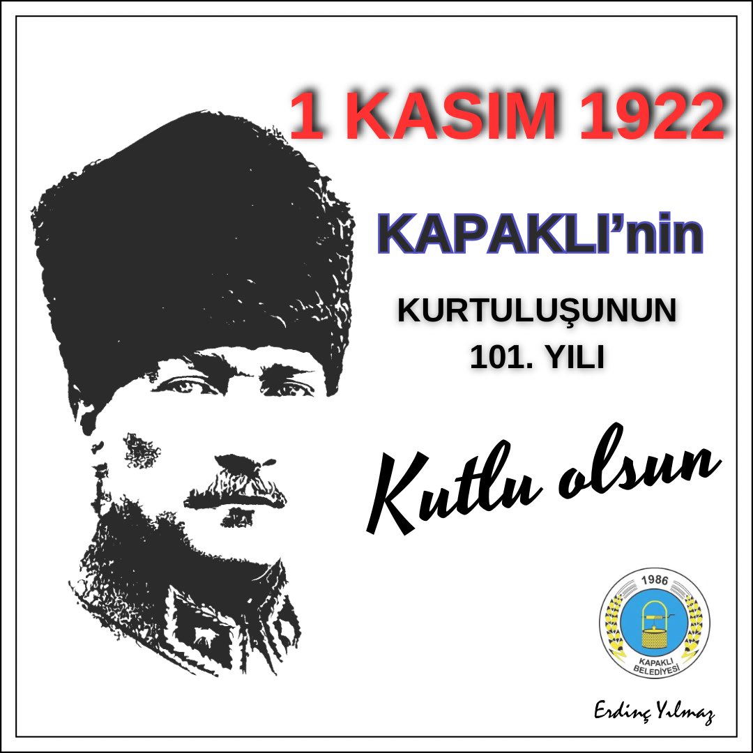 2022 yılı Kapaklı belediye meclis toplantısında 1 KASIM Kapaklı’nın kurtuluşu olarak kabul edildi. Bu yıl yaşanan İsrail Filistin savaşı nedeniyle kutlama yapılmasada bundan sonra her 1 Kasım’da Kapaklı’nın kurtuluşu kutlanacaktır.

#kapakli kurtuluşunun 101. Yılı kutlu olsun.