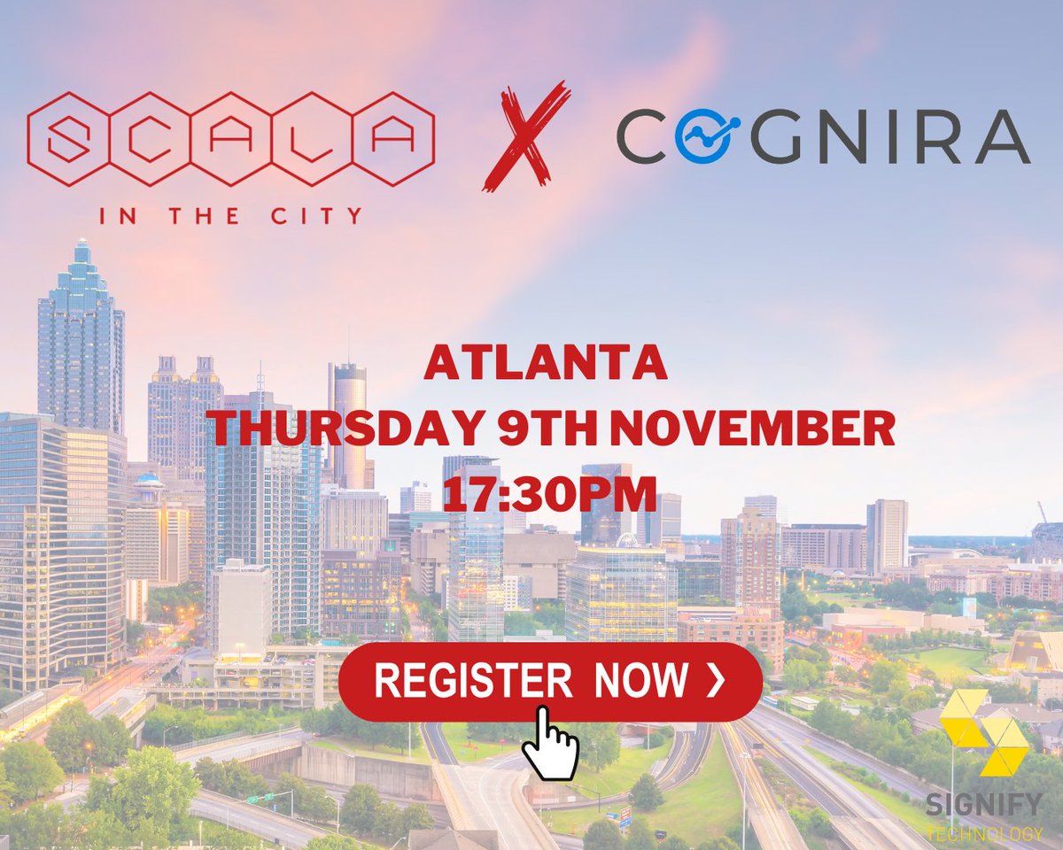 We're excited to announce our second <a href="/Scalainthecity/">Scalainthecity</a> in the US which will take place in ATLANTA next Thursday the 9th. 🇺🇸

Come and meet the <a href="/cognira/">Cognira</a> team at their offices, along with the Signify team and the local Atlanta scala community for an evening of learning about the