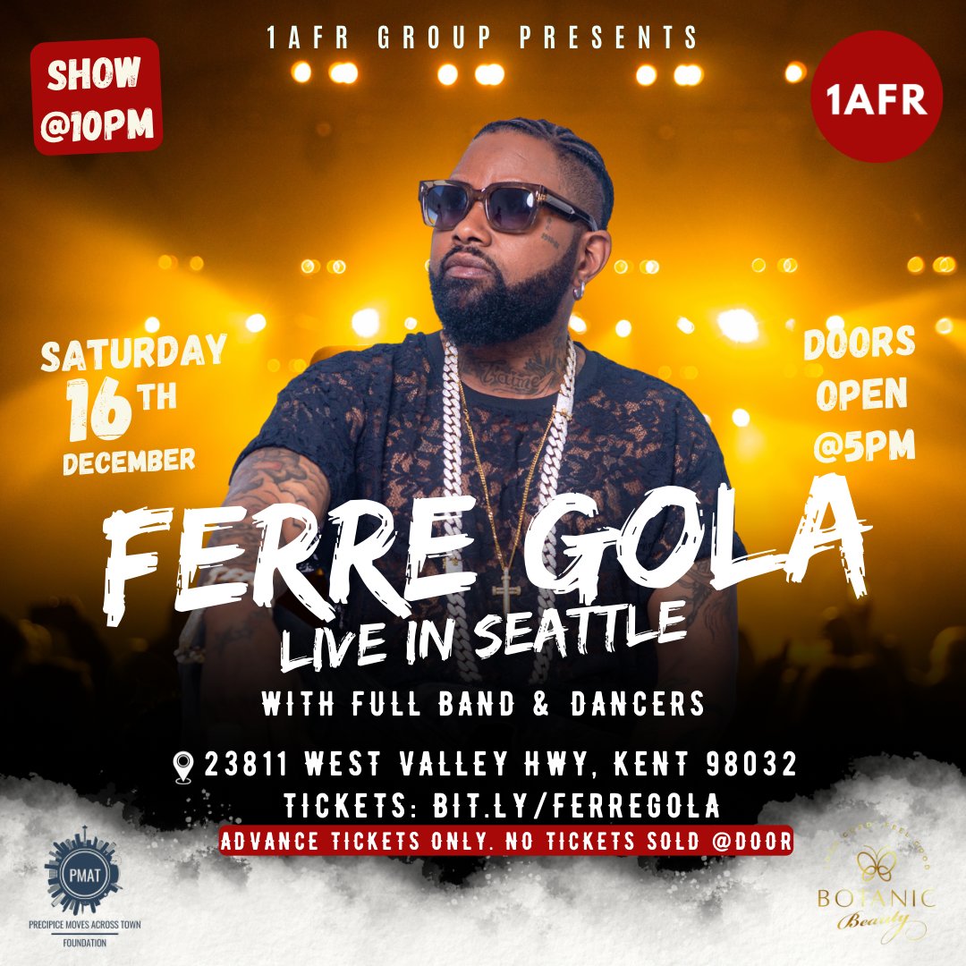 For the 1st time ever in Seattle. <a href="/ferregola/">Ferre Gola</a>  set to perform live with full band &amp; dancers. This is a show you definitely don't want to miss.

Tickets and more info - bit.ly/ferregola

#Seattle #CongoKinshasa #FerreGola #LePadre