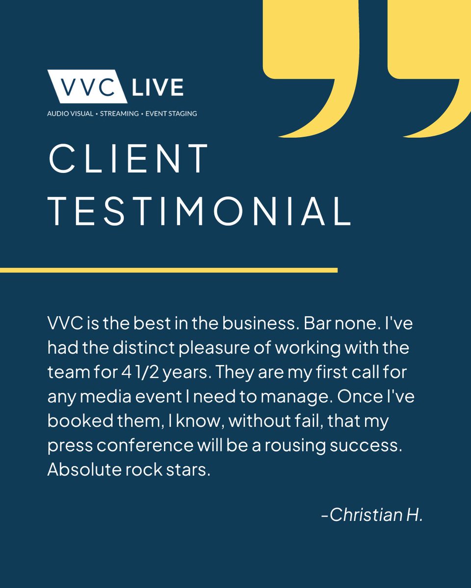 vvc_live's tweet image. Thanks to Christian for this glowing review!🌟  It means so much to us to hear such positive feedback from our clients and it is our pleasure to build strong working relationships with our clients and work with them time and time again. #AudioVisualProduction #ClientTestimonial