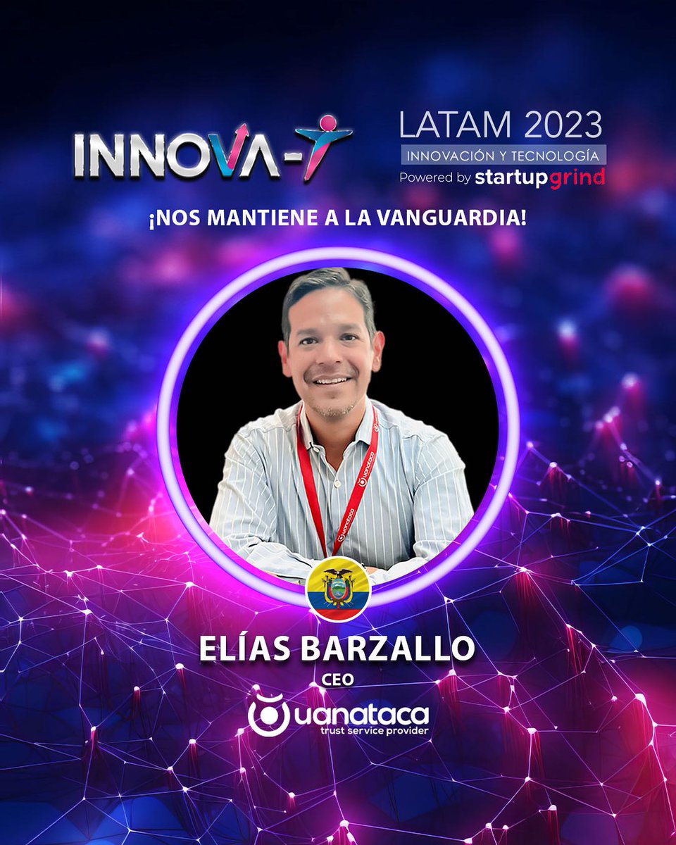 startupgrindgye's tweet photo. Descubre nuevos desafíos en nuestra edición de #InnovaTLatam 🌟
Es un verdadero honor presentarte a Elías Barzallo, el visionario CEO de @uanataca_ec 🤝
🌟 Recuerda adquirir tu entrada lo antes posible en https://t.co/J3m7Z5UKvP https://t.co/zN7wfvYrHM