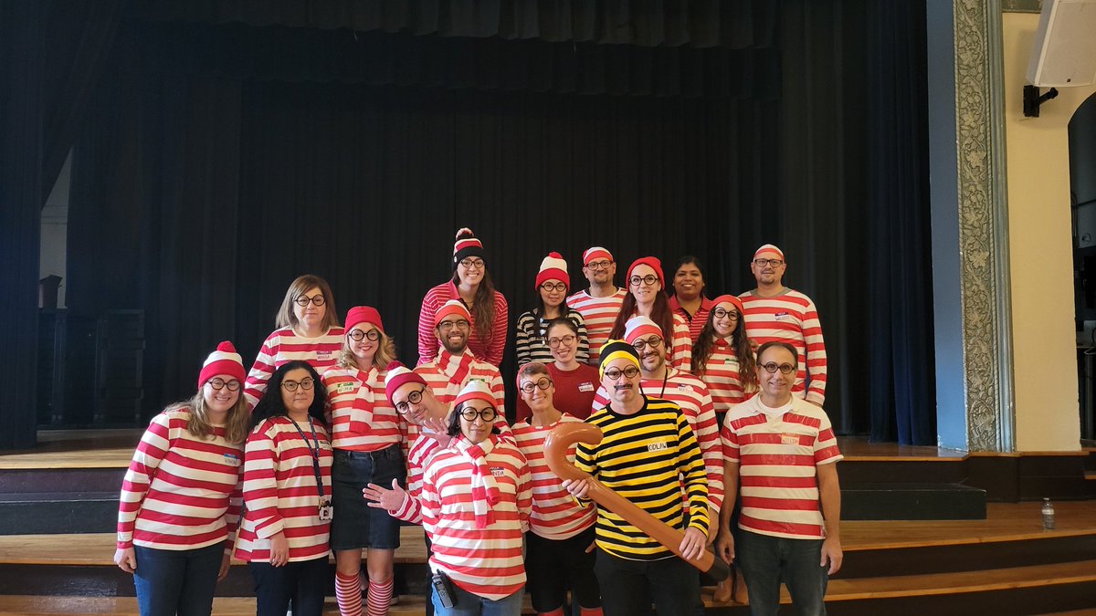 Happy Hallowe'en 🎃👻 @LAT_TCDSB. Thank you * merci to all staff for participating in Where's Waldo group costume. Such a great community-building activity. The students had a great time finding Waldo 😉 @LAT_vp and bumping into Odlaw 😠 @MsAdamsL @TCDSB