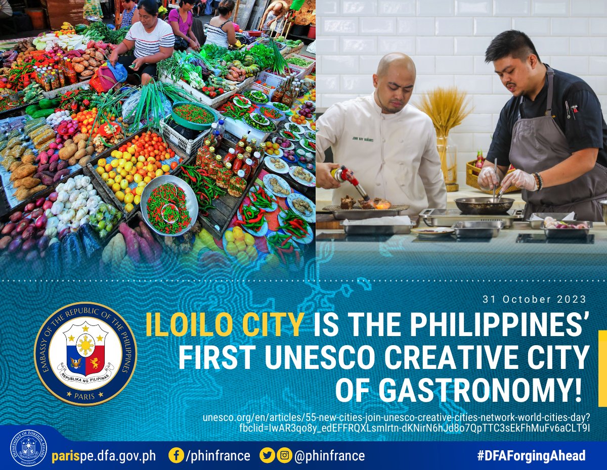 PHinFrance's tweet photo. UNESCO designated Iloilo City as part of the UNESCO Creative Cities Network (UCCN).
55 cities, including Iloilo in the field of gastronomy, have been announced as UNESCO Creative Cities today.

see UNESCO Press Release: https://t.co/ZNRehGQk77 https://t.co/3S6kjRw7uJ