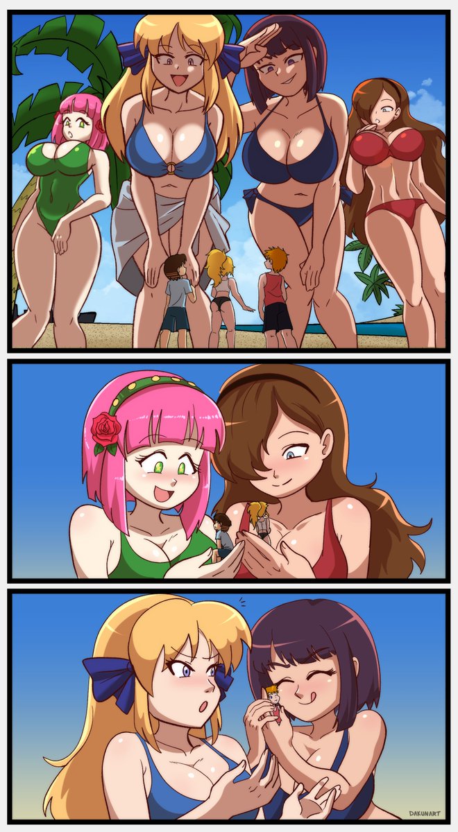 The beach just got a lot hotter with four giant beauties coming in to show some of the beachgoers a good time. Done by <a href="/dakunart/">Dakun Art *COMMS CLOSED*</a> as a gift by <a href="/LittlePunkMan1/">The Little Punk</a> featuring our OCs as well as Mai-Liddle on DA. #giantess