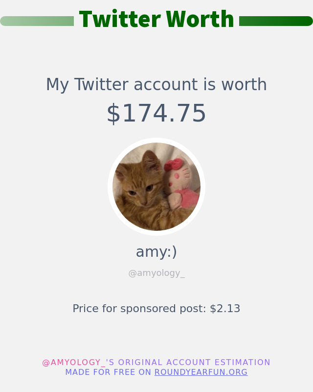 My Twitter worth is: $174.75

➡️ funxgames.me/twitterworth