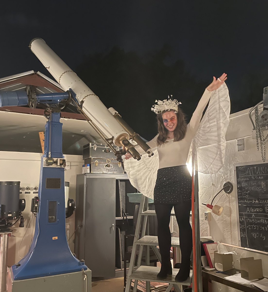 galacticgrace's tweet photo. Cygnus the swan ✨🦢✨ The head of Cygnus appears to be a single point of light to the naked eye, but is actually a double star called Albireo with one star appearing orange and the other blue, hence the eye makeup. We like to call it the gator star down here. #HappyHalloween https://t.co/4DNBz93Nko