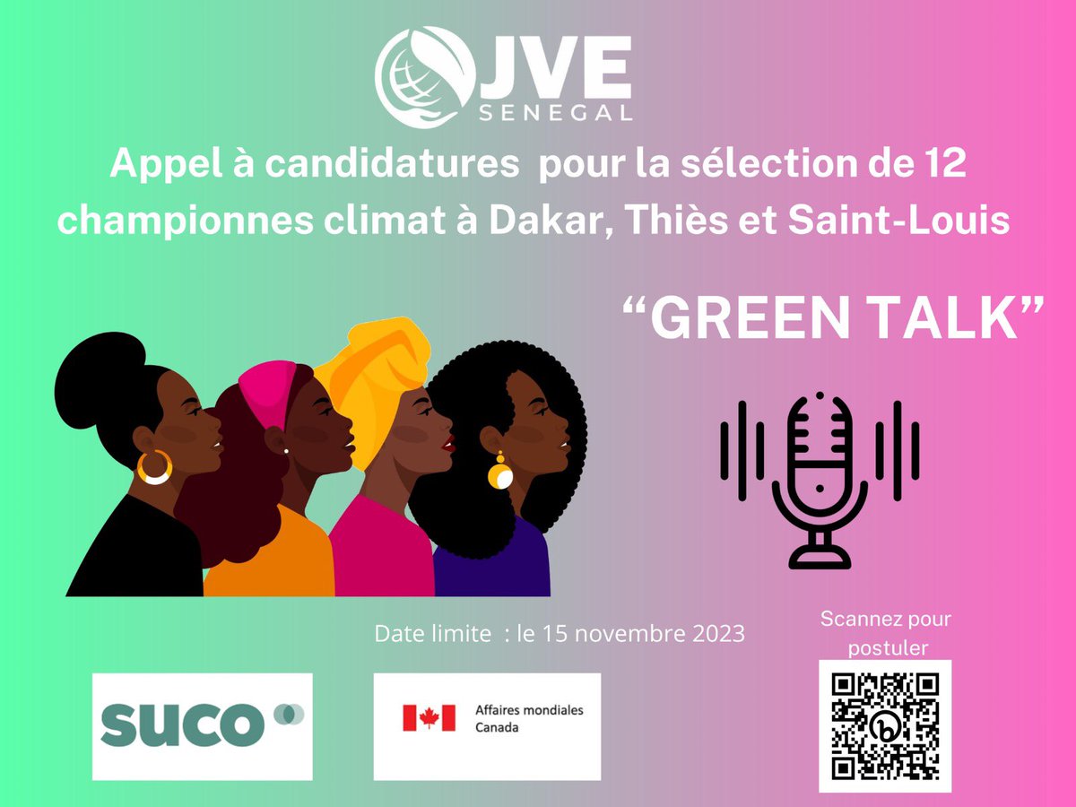 Vous êtes une femme 👩🏻‍🦱, une passionnée des questions climatiques et s'activant dans le domaines de l'environnement et du développement durable♻️. Ceci est pour vous 👉 Plus d’infos sur urlz.fr/ofSk 
<a href="/SUCO_org/">SUCO</a> <a href="/UEauSenegal/">UE au Sénégal</a> #Kebetu #ParlonsVert #YonnuCop28