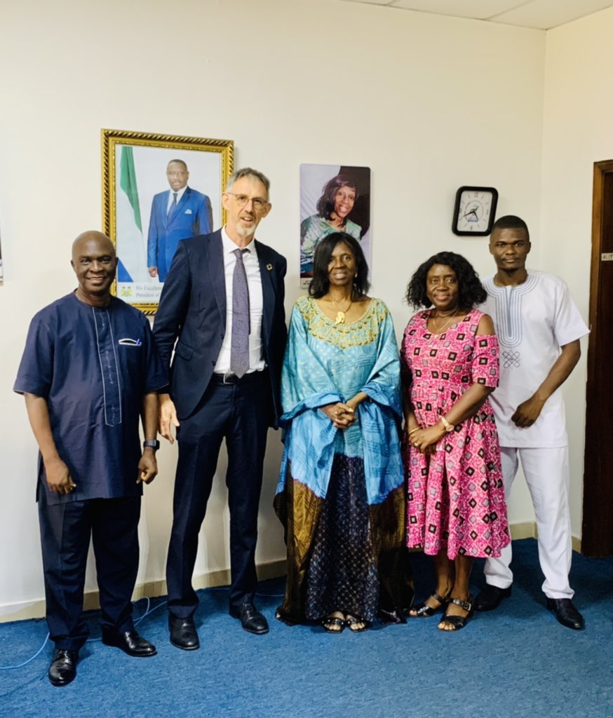 "New Irish Amb. Aidan Fitzpatrick pays a courtesy call on Min Kenyeh Barlay @moped2023.Productive talks on aligning CPD with #Big5,emphasizing gender equality,smart agric, energy solutions for poor households, &amp; harnessing the Blue Economy to boost the 'feed salone' agenda.🇮🇪🇸🇱"