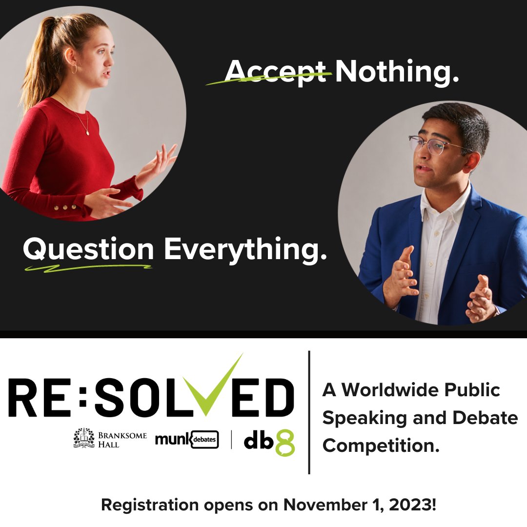 After a successful inaugural competition, we are so excited to announce the return of Re:Solved! Love public speaking and debate and want to win some money for your post-secondary education? Check back tomorrow for more on how YOU can get involved!

<a href="/GNolanMEd/">Graça Nolan</a> <a href="/munkdebate/">munkdebate</a>