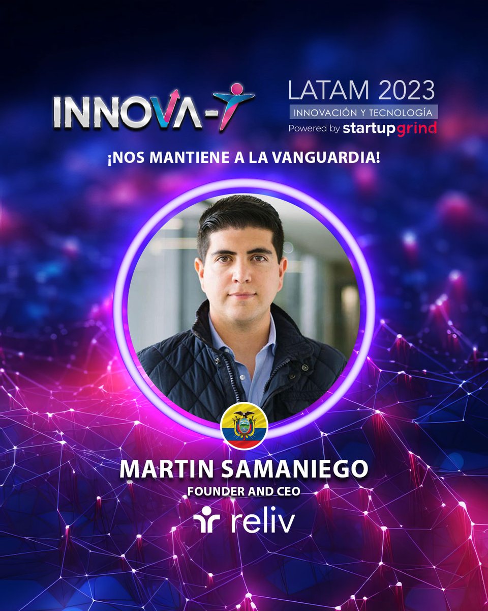 startupgrindgye's tweet photo. ¡Demos la bienvenida a Martin Samaniego fundador y CEO de Reliv, a nuestro evento de #InnovaTLatam! 👏🌟
🌟 Recuerda adquirir tu entrada lo antes posible en https://t.co/J3m7Z5UKvP https://t.co/Uycm0VzHLI