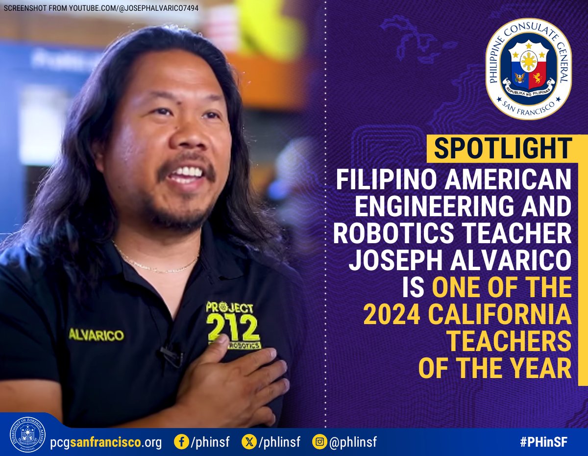 SPOTLIGHT: A #FilipinoAmerican engineering and robotics #teacher from #Concord is the lone #NorthernCalifornian recipient of the 2024 #California #Teachers of the Year award.

Joseph Alvarico of #YgnacioValley High School will be recognized along with four other outstanding