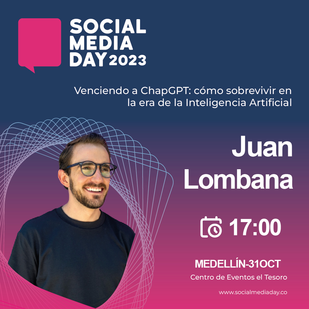 smday_la's tweet photo. 👉Última ponencia de este gran #socialmediadayco!

🤩Y no podía faltar el gran Juan Lombana, CEO de Mercatitlan, que viene a descubrirnos cómo utilizar la IA, para poder escalar tu negocio. 📈🙌

#SMDAY2023 #SMDAYCO2023 #marketingdigital #colombia #eventosmedellin https://t.co/PTTm04sp82
