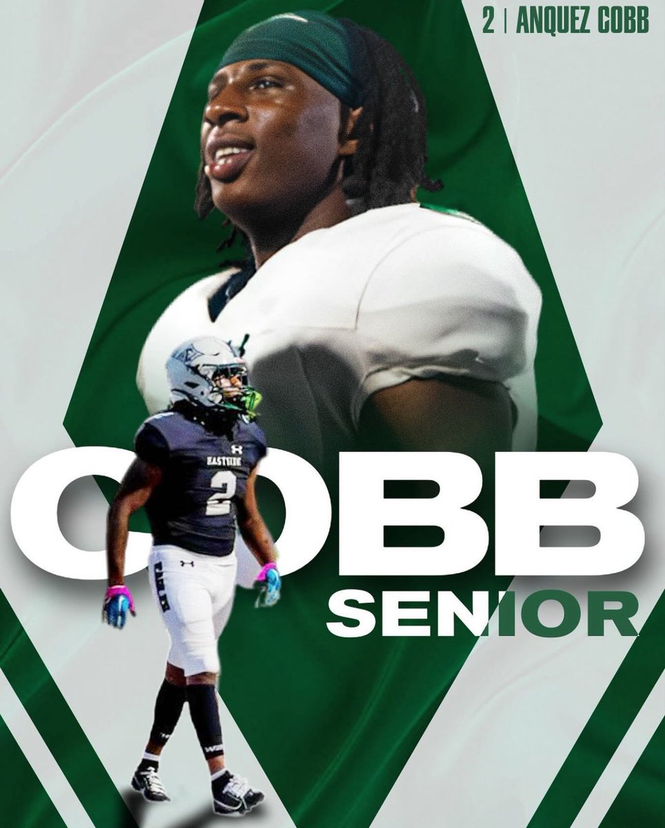 Senior Spotlight - <a href="/AnquezCobb/">Anquez.Cobb</a> 🦅

Offense - 957 TOT YDs | 38.3 TOT Y/G 12 TOT Touchdowns 

Defense - 19 TOT Tckls | FR 

Thank You For Your Hard Work &amp; Dedication! Eastside Family For Life!

<a href="/EHS_Eagles/">Eastside High School</a> <a href="/CovNewsSports/">𝘾𝙊𝙑𝙉𝙀𝙒𝙎 𝙎𝙋𝙊𝙍𝙏𝙎</a> <a href="/RecruitGeorgia/">Recruit Georgia</a> 

#WeBleedGreen🦅 #OurStandard