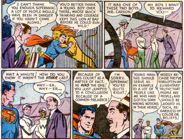 doctorow's tweet photo. Next person I hear say old Superman was a conservative is getting a sock in the jaw.  Action Comics 179 https://t.co/cfDHmgRgOP https://t.co/PmtAdTebx9