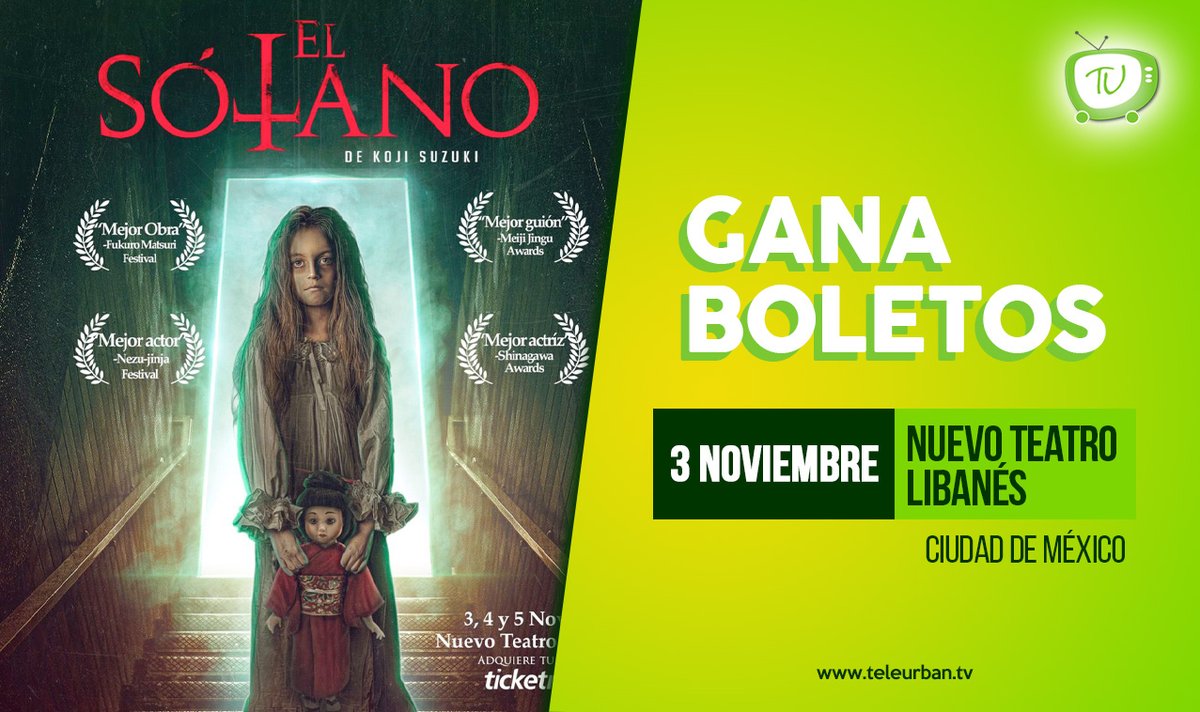 Este 3 de noviembre el Nuevo Teatro Libanés abre la puerta de #ElSótano, y #TeleUrban tiene boletos para ti. Para participar:

💀Síguenos en Twitter.
💀Comenta por qué quieres asistir.
💀Da like y RT al tweet.

Los más creativos se llevan un pase doble.