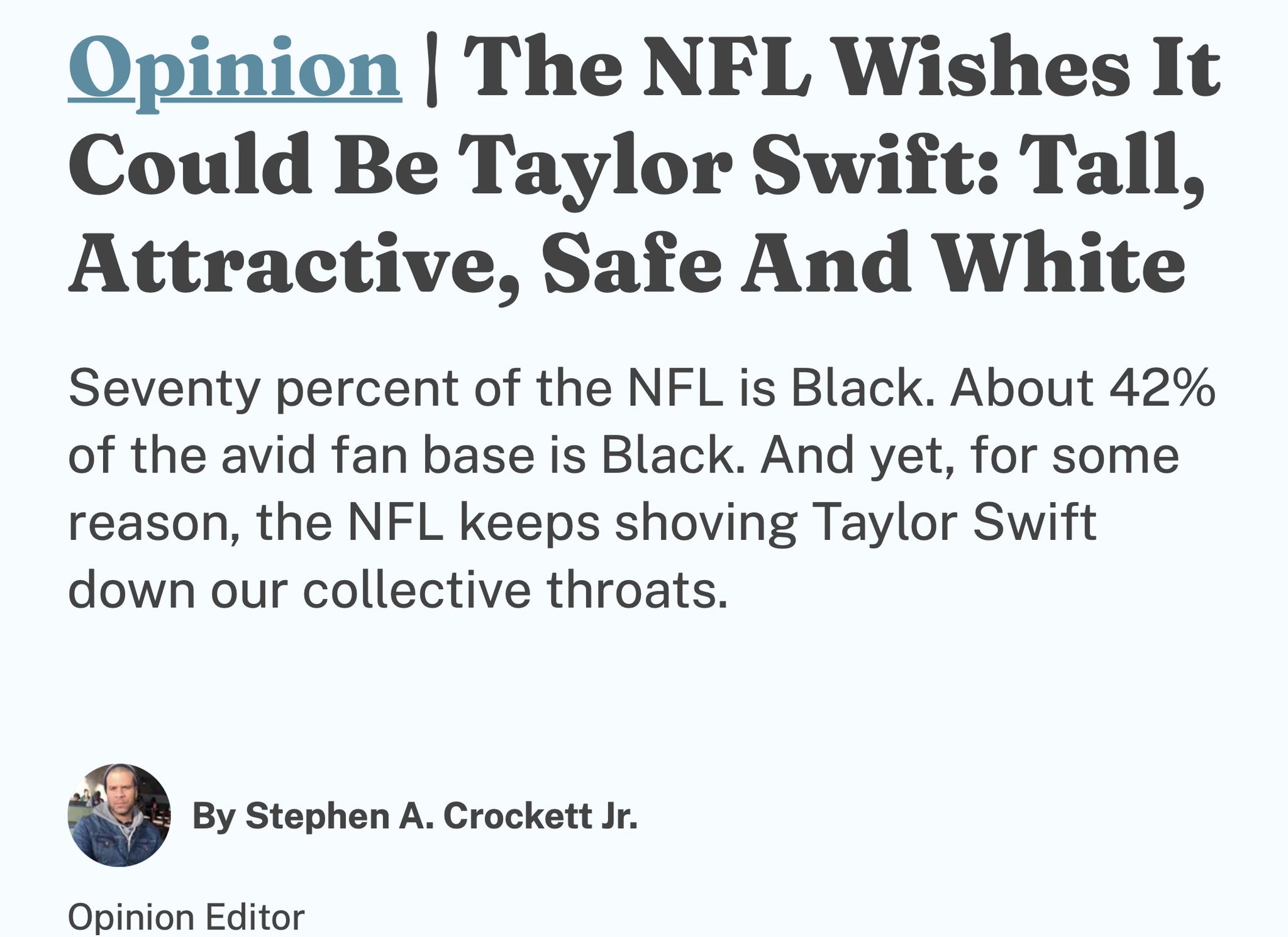 The NFL Wishes It Could Be Taylor Swift: Tall, Attractive, Safe And White